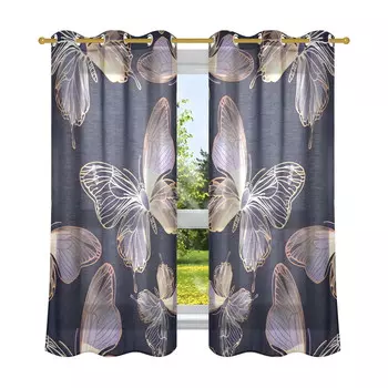 Шторы плотные с бабочками Goojoo, фиолетовый