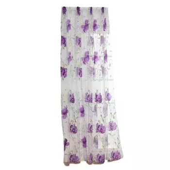 Шторы с цветочным принтом через карниз из полиэстера, прозрачные портьеры для балкона, синие Stuttg, фиолетовый