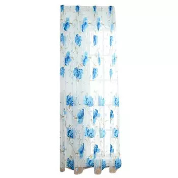 Шторы с цветочным принтом через карниз, полиэфирная прозрачная портьера для балкона-желтый Stuttg, темно-синий