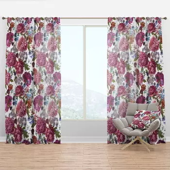 Шторы с цветочным принтом Designart Blossom Pink XLVII, красный