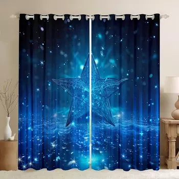 Шторы с геометрическим рисунком Yst, синий / черный