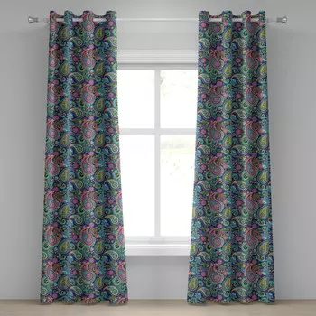 Шторы с люверсом Ambesonne, розовый / синий / желтый