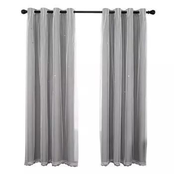 Шторы Topchances, 2 шт., шторы с люверсами для детской комнаты - В 213 x Ш 132 см, звездные шторы с вуалью, занавеска с люверсами для детской комнаты, серая, серый