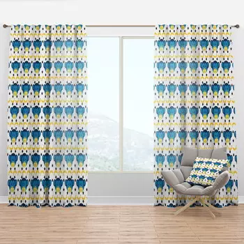 Шторы в тропическом стиле Designart Doodle Monkey Collage Pattern, синий