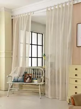 Шторы WOLTU (1 шт.) прозрачные с петлями, льняные шторы в деревенском стиле, штора на петлях, штора на окно песочная 140х245 см, бежевый