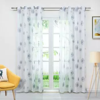 Шторы-вуали Joyswahl (1 шт.) с рисунком одуванчика, полупрозрачные шторы для спальни, гостиной, В x Ш 245 x 140 см, белый