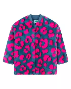 Шуба для девочки с принтом и застежкой-молнией Kenzo Kids, темно-синий