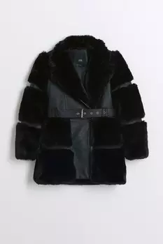 Шуба из искусственного меха для девочек со вставками River Island, черный