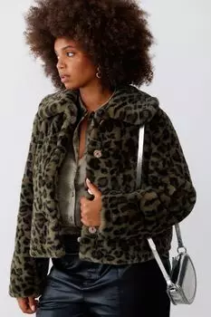 Шуба из искусственного меха с анималистическим принтом Oliver Bonas, зеленый