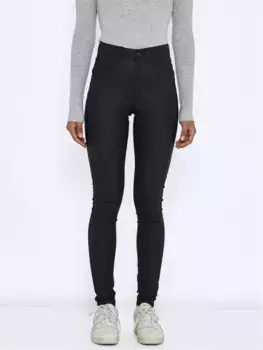 Шумные брюки из искусственной кожи "NMCALLIE HW SKINNY COATED PANTS NOOS" Noisy May, черный