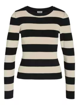 Шумный майский вязаный свитер "NMJAZ L/S O-NECK KNIT FWD NOOS" Noisy May, цвет Black Stripes:Oatmeal
