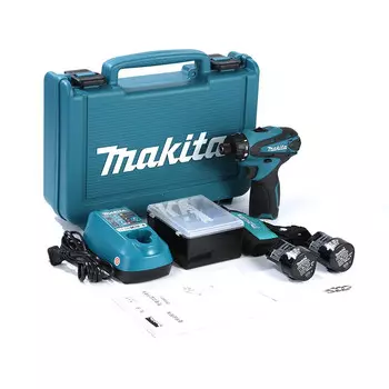Шуруповерт аккумуляторный Makita DF030DWE + два аккумулятора 10.8V/1,3Ач