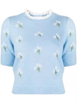 SHUSHU/TONG floral-embroidered short-sleeve jumper, синий