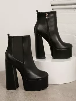 SHUZIA Ботильоны Chelsea, американский стиль, искусственная кожа, блочный каблук Shein, черный