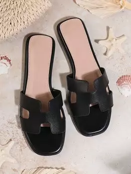 SHUZIA Самые продаваемые черные Женские шлепанцы — более удобные, вневременные, элегантные, повседневные, веганский полиуретан Shein, черный