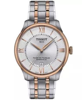 Швейцарские автоматические часы унисекс Chemin des Tourelles Powermatic 80, двухцветный браслет из нержавеющей стали, 39 мм Tissot