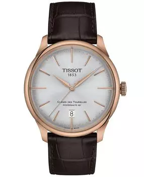 Швейцарские автоматические часы унисекс Chemin des Tourelles Powermatic 80 с темно-коричневым кожаным ремешком, 39 мм Tissot