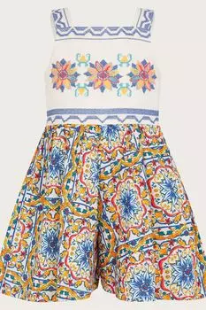 Сицилийский короткий комбинезон с брюками-кюлотами и принтом Monsoon, синий