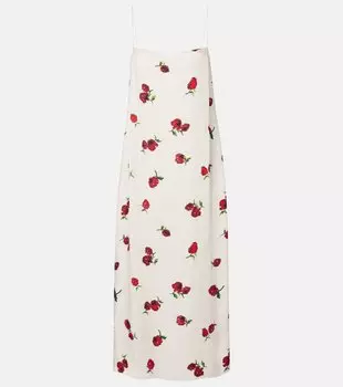 Сицилийское платье-комбинация с принтом в рубчик Khaite, Raspberry/Cream