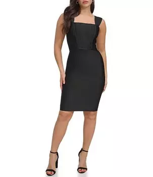 SIENA эластичное вязаное платье с квадратным вырезом и корсетом, лифом, облегающим платьем, черный