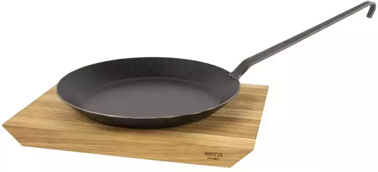Siena Домашняя сковорода "Fermo", чугун, (набор, 2 шт.), кованое железо, 24 см, плоская, индукционная, с разделочной доской BRESCIA 45° Siena Home 24 см, черный