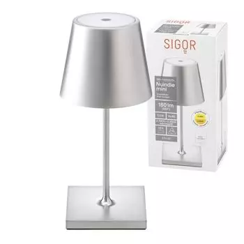 SIGOR LED настольная лампа на батарейках "NUINDIE MINI" Easy-Connect INDOOR & OUTDOOR 2.2W 827 (теплый тон-экстра) серебро