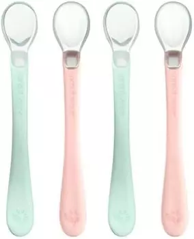 Силиконовая посуда и посуда для ростков Ложки для первого приема пищи — светлый шалфей/светлый грейпфрут (2 шт. в упаковке) green sprouts, Light Grapefruit/Light Sage