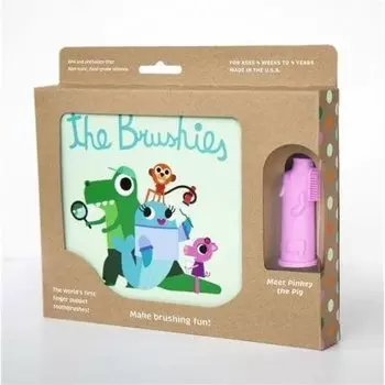 Силиконовая зубная щетка на палец PINKEY с книжкой The Brushies