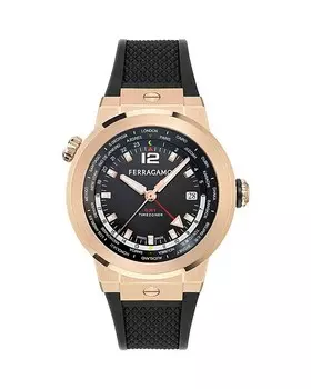Силиконовые часы Ferragamo F-80 GMT Worldtime, 43 мм, черный