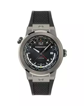 Силиконовые часы Ferragamo F-80 GMT Worldtime, 43 мм, черный