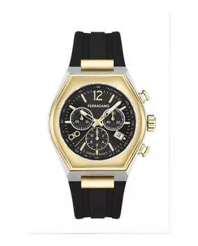 Силиконовые часы Ferragamo Tonneu Chrono Salvatore Ferragamo, черный/золотой/черный