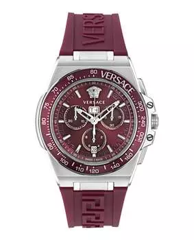 Силиконовые часы Greca Extreme Chrono Versace, цвет burgundy/stainless steel/burgundy