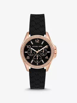 Силиконовые часы Mini Pilot с паве цвета розового золота и логотипом Michael Kors, черный