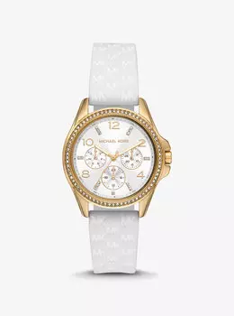 Силиконовые часы Mini Pilot с золотистым паве и логотипом Michael Kors, белый