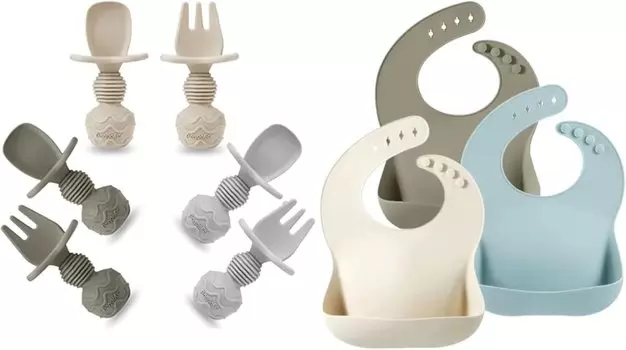 Силиконовые детские ложки и детские нагрудники с ушками Panda PandaEar