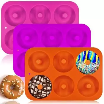 Силиконовые формы для пончиков, силиконовые формы для пончиков с антипригарным покрытием, формы для выпечки, формы для выпечки, формы для пончиков на 6 пончиков, бубликов, кексов, упаковка из 3 шт., форма для выпечки пончиков с 6 полостями Vyyds...