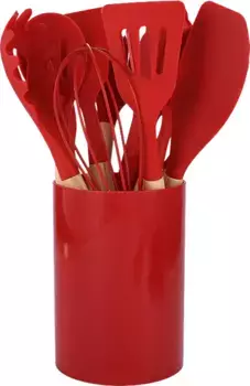 Силиконовый набор кухонной утвари с деревянной ручкой, кухонные принадлежности Hameb, красный