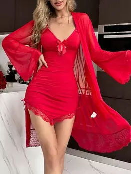 Silky Spell Женская пижама, кружевная отделка, однотонная, летняя, сексуальный пижамный Комплект Shein, белый/бордовый