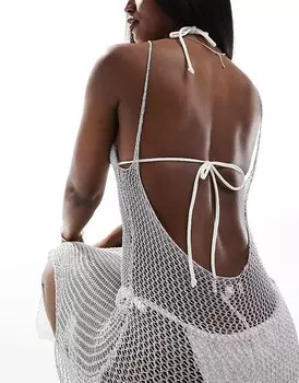 Simmi – Пляжное платье макси крючком серебристого металлика с U-образным вырезом сзади