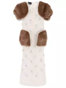 Simone Rocha платье миди с искусственным мехом, нейтральный цвет