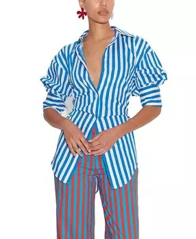 SIMONMILLER Рубашка из поплина в полоску на пуговицах Loch, синий