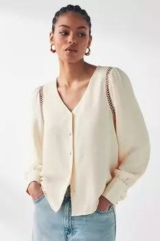 Симпатичная блузка с V-образным вырезом и отделкой бродери Jdy, бежевый