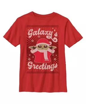Симпатичная детская футболка Звёздные войны: Мандалорское Рождество для мальчиков Grogu Galaxy's Greetings Disney Lucasfilm, красный
