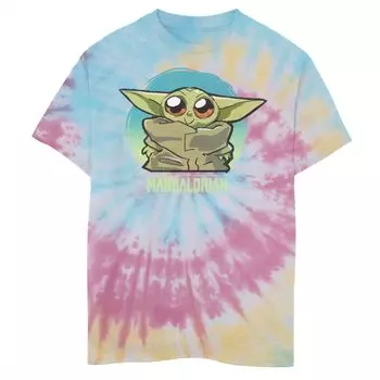 Симпатичная футболка с рисунком тай-дай синего оттенка для мальчиков 8–20 лет, «Звездные войны», «Мандалорец Грогу, он же Бэби Йода» Star Wars