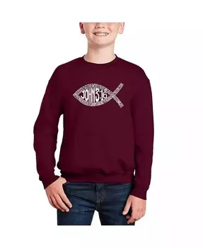 Символ рыбы от Иоанна 3:16 — толстовка с круглым вырезом Big Boy's Word Art La Pop Art, черный