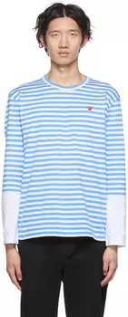 Сине-белая футболка с длинным рукавом с сердечками Comme des Garons Play