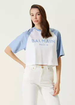 Сине-белая футболка с логотипом Balmain