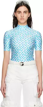 Сине-белая футболка с высоким вырезом Coperni