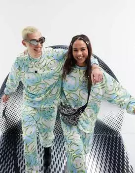 Сине-белый свитшот унисекс с принтом «смайлик» по всей поверхности ASOS DESIGN Smiley Collab