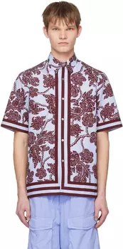 Сине-бордовая рубашка с цветочным принтом Dries Van Noten